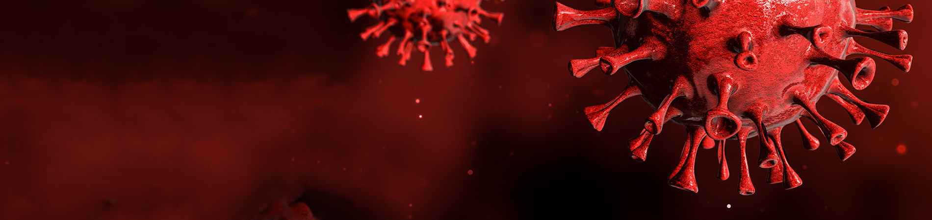 Representación en 3D del coronavirus contra fondo rojo